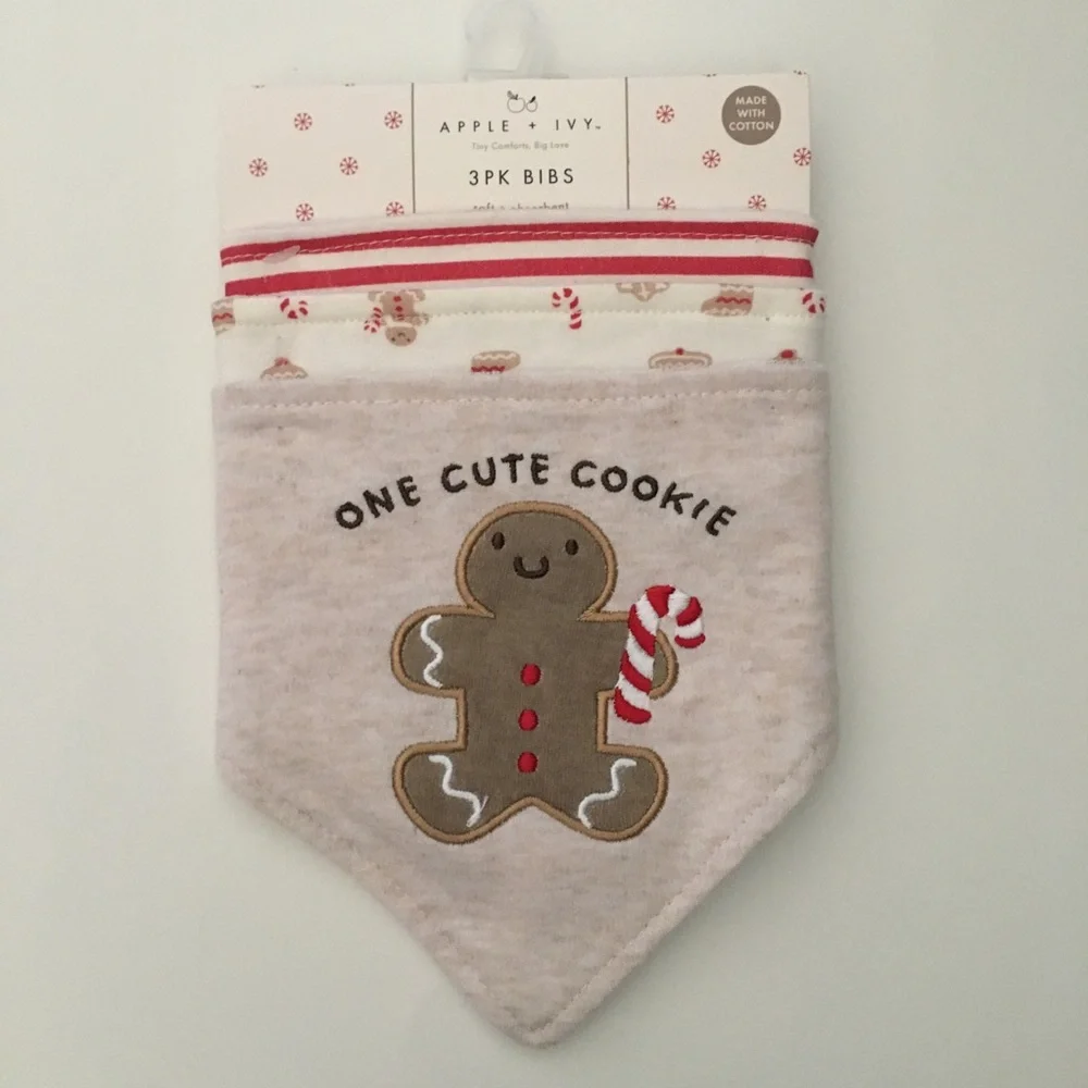 Kids 'One Cute Cookie' Holiday Bib Set - Beige/Red